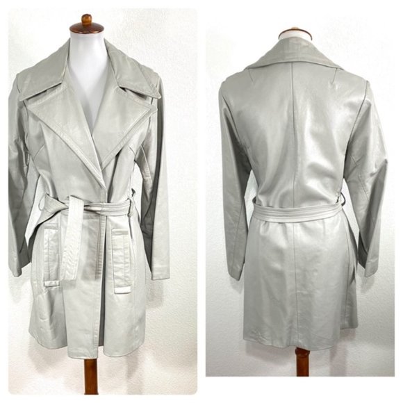 Vintage Jackets & Blazers - Vintage 100%  Genuine Grey Leather Trench Coat 16